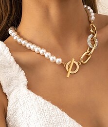 preiswerte -Halsketten Künstliche Perle Strass Steine Damen Elegant Vintage Glasperlen Hochzeit Kreisform Modische Halsketten Für Hochzeit Party