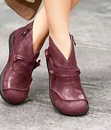 voordelige -Dames Laarzen Comfortabele schoenen Rits Lage hak Ronde Teen Vintage minimalisme PU Rits Zwart Bordeaux Blauw