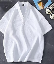 billige -Herre Skjorte Casual skjorte Sommer skjorte Strandtrøje Sort Hvid Kortærmet Vanlig V-hals Hawaiiansk Ferie Tøj Mode Afslappet Bekvem