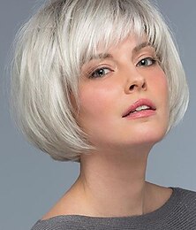 abordables -Perruques Bob courtes blondes blanches ombrées pour femmes blanches avec frange longueur du menton couches blondes mixtes mignonnes droites perruque pixie bob synthétique aspect naturel perruque de