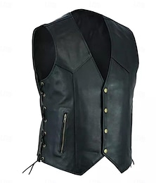 billiga -Herr Väst Gilet Ledigt / vardag Mateial som andas Snörning Sommar Enfärgad / vanlig färg Streetwear V-hals Normal Imitationsläder Svart Jacka