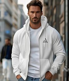 cheap -Men's Zip Up Hoodies Black White Hooded Graphic Geometric Sportswear Graphic Casual Clothing Apparel Hoodies Sweatshirts  Long Sleeve Loose Fit