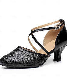 ieftine -Pentru femei Pantofi Moderni Dans de Societate  Vals Square Dance Mărime Plus Size Călcâi Toc Cubanez Buclă Adulți Negru Argintiu Rosu