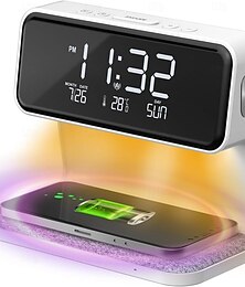 economico -sveglia con ricarica wireless lampada touch da comodino sveglie camere da letto luce notturna display a led dimmerabile stazione di ricarica wireless veloce con termometro interno