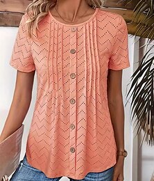 economico -Camicia Blusa Per donna Arancione Liscio Pulsante Tagliato Strada Giornaliero Di tendenza Rotonda Standard S