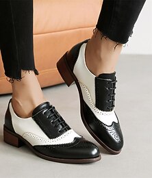 levne -Dámské černobílé oxfordky s wingtipem, dvoubarevné brogue boty s nízkým podpatkem pro stylové a všestranné nošení