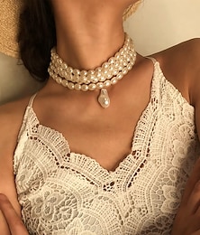 abordables -Collar con perlas Perla Mujer Estilo lindo Artístico Clásico Boda Gotas Gargantillas Para Boda Fiesta