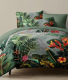 preiswerte -3-teiliges Bettbezug-Set aus 100 % Baumwolle mit tropischen Regenwaldpflanzen und Plüsch-Serie für den Sommer, weich, hautfreundlich und langlebig
