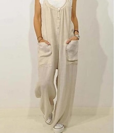 abordables -Mujer Normal En general Ropa de calle Color sólido Sin Mangas Escote en Pico Botones Bolsillo Calle Diario Ajuste regular Negro Caqui Verano