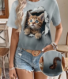 cheap -Women's T shirt Tee 3D cat Animal Print Daily Weekend Fashion Short Sleeve Round Neck Gray Summer