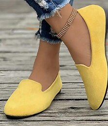 abordables -Mocasines sin cordones de ante amarillo para mujer: zapatos planos casuales cómodos para uso diario