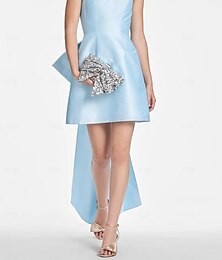 cheap -A-Line Cocktail Dresses Elegant Dress Formal Wedding Guest Short / Mini Sleeveless V Neck Satin with Bow(s) 2024