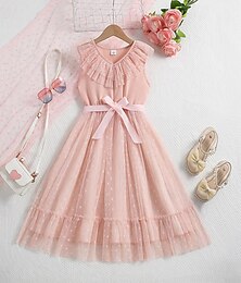 billige -børn pigekjole ensfarvet kortærmet fest udendørs afslappet mode daglig polyester sommer forår 2-13 år pink
