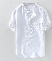 preiswerte -Herren Hemd leinenhemd Hemd aus Baumwollleinen Popover-Shirt Lässiges Hemd Weiß Gelb Himmelblau Kurzarm Glatt Stehkragen Sommer Strasse Hawaiianisch Bekleidung Button-Down