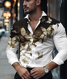 cheap -Men's Business Casual Shirts Butterfly Formal Fall Winter Spring & Summer Turndown Long Sleeve White S, M, L 4-Way Stretch Fabric Shirt