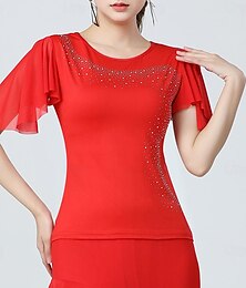 billige -Latindans Ballroom-dans Topp Glimmer Ren Farge Tvinning Dame Ytelse Trening Kortermet Høy Polyester