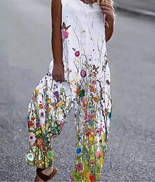 abordables -Mujer Normal En general Ropa de calle Floral Sin Mangas Escote Cuadrado Estampado Calle Diario Ajuste regular Blanco Rosa Naranja Verano