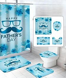 cheap -Father's Day 4 Pcs Shower Curtain Set Bathroom Sets Modern Home Bathroom Decor with Bath Mat U Shape and Toilet Lid Cover Mat and 12 Hooks