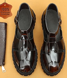cheap -Men's Sandals Leather Shoes Fishermen sandals Leather Italian Full-Grain Cowhide Breathable Comfortable Slip Resistant Lace-up Black Coffee