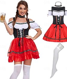 billige -Karneval Oktoberfest øl Kostume dirndl Trachtenkleader Stuepige Sexet bayerske feriekjole Enge Dame Traditionel stil klud Kjole Sokker Pandebånd