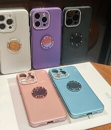 abordables -teléfono Funda Para iPhone 15 Pro Max Plus iPhone 14 13 12 11 Pro Max Plus Funda Trasera con Soporte Brillo ostentoso brillante Antigolpes TPU Enchapado Metal