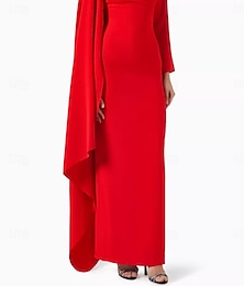 cheap -Sheath / Column Evening Gown Elegant Dress Formal Floor Length Long Sleeve Jewel Neck Capes Stretch Crepe with Ruched Slit Shawl 2024