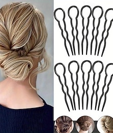 preiswerte -10 Stück/Set U-förmige Haarspangen Griffe minimalistische Chignon-Gabeln aus Kunststoff magischer Donut-Dutt-Maker Kopfbedeckungszubehör für Frauen