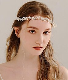 cheap -Crown Tiaras Headbands Headpiece Alloy Wedding Cocktail Vintage Luxury With Faux Pearl Ribbons Headpiece Headwear