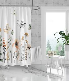 cheap -180cm Tropical Floral and Plant Shower Curtain - Digital Printed Vintage Butterfly Colored Flowers - for Family, Homestay, Bathroom, Bathtub Partition - Waterproof Quick-Drying Polyester Fabric