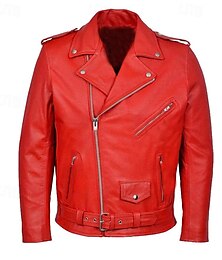 abordables -Hombre Chaqueta de cuero sintético Chaqueta de transición Chaqueta de motociclista Chaqueta de cuero roja Ropa Cotidiana Casual Diario Cremallera Todas las Temporadas Color sólido/liso Ocio Dulce