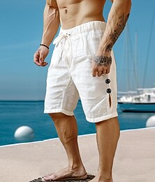 billige -Herre Shorts Lin Shorts Sommershorts Strandshorts Snorer Elastisk midje عادي Pustende Knelengde Yoga- og dansesko Strand Hawaiisk Fritid Svart Hvit