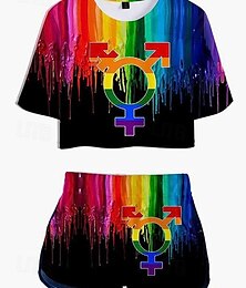 billige -LHBT LHBTQ Regnbueflagget Drakter T-skjorte Shorts Regnbue Graphic Til Dame Voksne Karneval Maskerade 3D-utskrift Pride-parade Pride måned