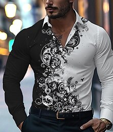 economico -Per uomo Camicia con bottoni Camicie stampate Manica lunga Affari casual Formale Autunno Inverno Primavera estate Collo ripiegabile Stampa Bottone giù Nero