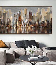 preiswerte -handgefertigtes Ölgemälde auf Leinwand, Wandkunst, Dekoration, moderne abstrakte Architekturlandschaft für Wohnzimmer, Heimdekoration, gerolltes, rahmenloses, ungedehntes Gemälde