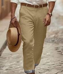 cheap -Men's Linen Pants Trousers Summer Pants Straight Leg Plain Comfort Breathable Full Length Casual Daily Holiday Fashion Streetwear Black White