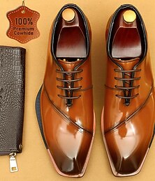abordables -Homme Chaussures habillées Cuir Cuir de vachette pleine fleur italien Confortable Antidérapantes Lacet Noir Marron Café