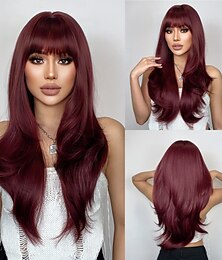 cheap -Synthetic Wig Uniforms Career Costumes Princess Straight kinky Straight Middle Part Layered Haircut Machine Made Wig 26 inch Wine Red Synthetic Hair Women's Cosplay Party Fashion Burgundy