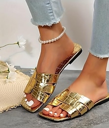 abordables -Sandales à glissière plates pour femmes, pantoufles décontractées à motif crocodile, chaussures d'été légères, chaussures de plage, noir, blanc, or
