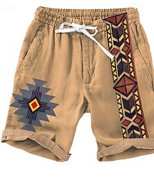 baratos -Homens Calção Shorts de verão Shorts de praia Com Cordão Cintura elástica Impressão 3D Gráfico Respirável Macio Curto Casual Diário Feriado Designer Estilo Étnico Marron Escuro Azul Micro-Elástica