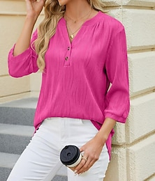 economico -camicia da donna pizzo basic manica 3/4 scollo a V quotidiano uscita bianco rosa estate primavera autunno
