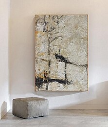 お買い得  -ベージュのミニマリストの油絵、手作りの壁アート、大きな抽象的なミニマリストのグレーの絵画、キャンバスに手描きの抽象芸術の絵画、リビングルームの寝室のホテルのバーの壁の装飾のためのモダンな絵画