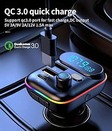 رخيصةأون -سيارة بلوتوث مشغل MP3 FM الارسال PD 18W QC3.0 شاحن سريع سبعة أضواء اللون