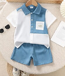 cheap -2 Pieces Toddler Boys T-shirt & Shorts Outfit Letter Short Sleeve Patchwork Set School Fashion Daily Summer 3-7 Years Blue