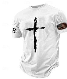 cheap -Cross Casual Mens 3D Shirt For Religious | Blue Summer Cotton | Graphic Prints Faith Black White Navy Tee Men'S Blend Basic Modern Contemporary