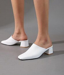voordelige -Dames Sandalen Buitenpantoffels Dagelijks Blok hiel Vierkante Teen Comfortabel minimalisme Imitatieleer Leegloper Zwart Wit Rood