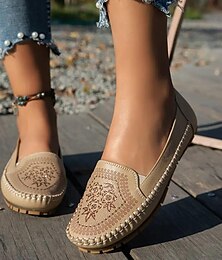 preiswerte -Damen einfarbig flache Schuhe lässig Slip-On Retro Loafers leichte & bequeme Schuhe
