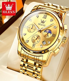 お買い得  -OLEVS 男性 クォーツ スポーツ ファッション カジュアルウォッチ 腕時計 ムーンフェイズ表示 光る カレンダー クロノグラフ付き 鋼 腕時計