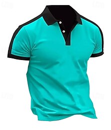 cheap -Men's Golf Shirt Golf Polo Work Casual Lapel Short Sleeve Basic Modern Color Block Patchwork Button Spring & Summer Regular Fit Wine Navy Blue Sky Blue Gray Golf Shirt