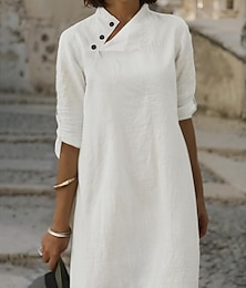 abordables -Femme Noir Blanche Rose Claire Eté Printemps Mini robe robe blanche Robe chemise Robe en coton et lin basique du quotidien Fin de semaine Standard Floral Plein Mao