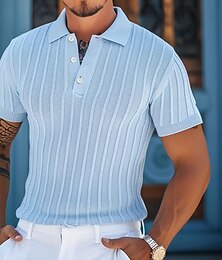 abordables -Hombre Polo Camiseta de golf Negocio Casual Cuello polo acanalado Clásico Manga Corta Básico Moderno Bloque de color De Punto Estriado Primavera verano Ajuste regular Bleu Ciel Rosa Verde Polo